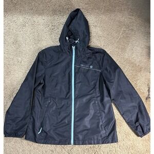 Free Country Windbreaker Jacket Women Large Black with Blue Zipper